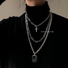 Load image into Gallery viewer, HUANZHI 2019 New Personality Cross Square Metal Multilayer Hip hop Long Chain Cool Simple Necklace For Women men Jewelry Gifts