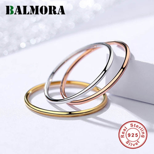 BALMORA 1 Piece Hot 100% Real 925 Sterling Silver Rings for Women Lady Candyfancy Band Knuckle Stacking Midi Ring Gift Jewelry