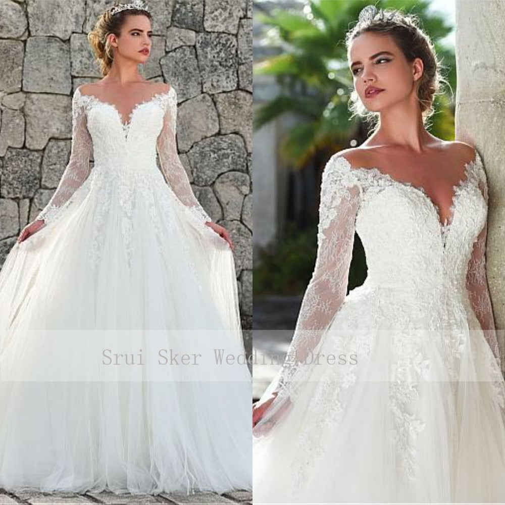 Tulle illusion clearance neckline wedding dress