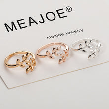 Load image into Gallery viewer, Charms Two colors Olive Tree Branch Leaves Open Ring for Women Girl Wedding Rings Adjustable Knuckle Finger Jewelry Xmas