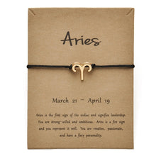 Load image into Gallery viewer, Black Colors Gold Card Fashion Jewelry 12 Constellations Zodiac Woven Bracelet Bangles For Women