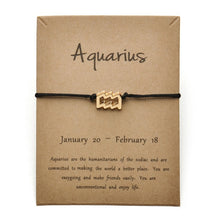 Load image into Gallery viewer, Black Colors Gold Card Fashion Jewelry 12 Constellations Zodiac Woven Bracelet Bangles For Women