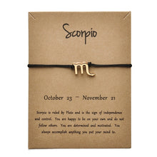 Load image into Gallery viewer, Black Colors Gold Card Fashion Jewelry 12 Constellations Zodiac Woven Bracelet Bangles For Women