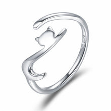 Load image into Gallery viewer, WOSTU 100% Real 925 Sterling Silver Cute Cat Finger Adjustable Rings for Women Band Rings Party Jewelry Gift DXR341